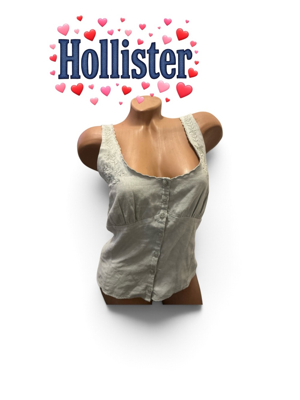 Hollister Cream Lace-Trim Button Front Camisole